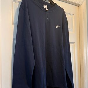 Nike Navy Long-Sleeve Henley with White Swoosh Size XXL NWT
